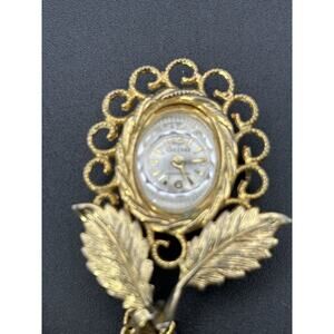 Vtg Lucerne Swiss Pendant Watch Necklace Mid Century Gold Tone Filigree Working